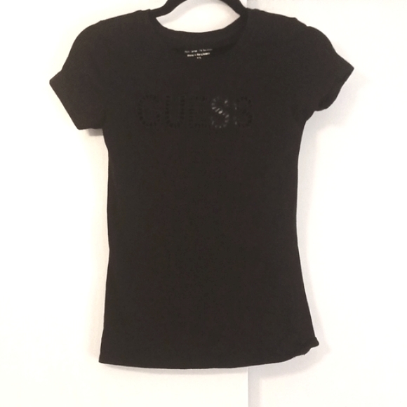 Guess "Smart Guess" Eco Concious Black Embroidered Eyelet Logo S/S Tee XS (NWT) - Picture 1 of 9